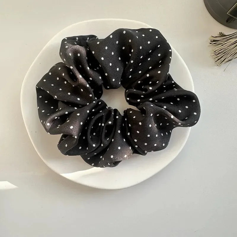 2Pcs Elegant Minimalist Hair Scrunchies for Women Silk Simulation Hair Ties Wave Point Elastic Hair Loop Ponytail Accessories
