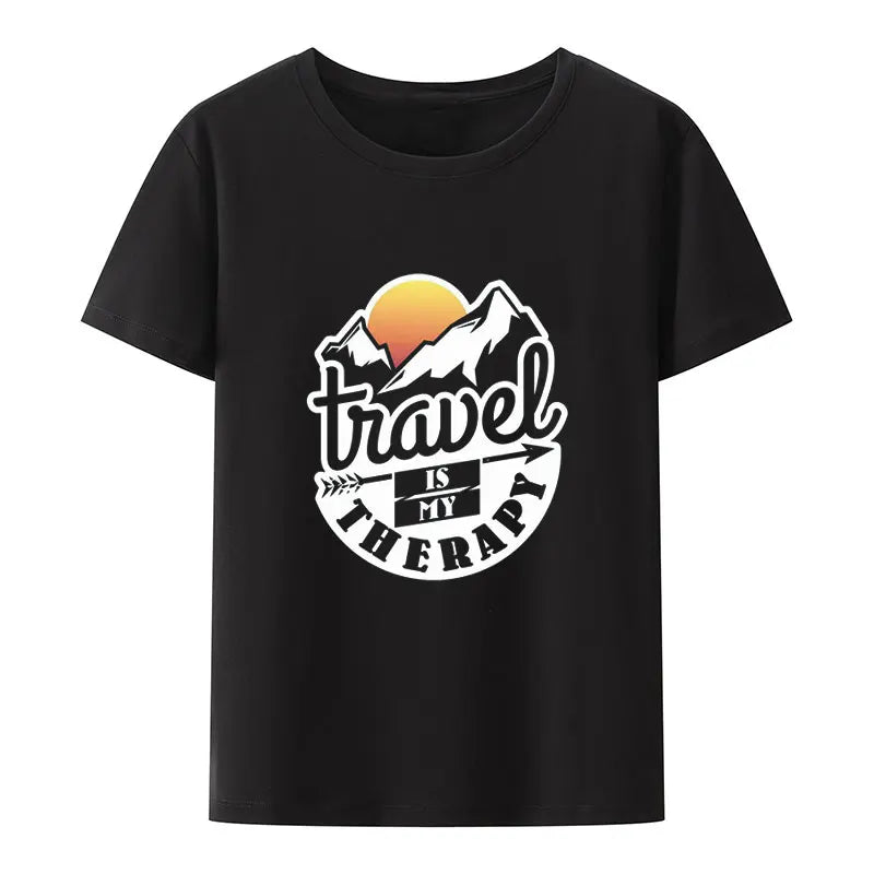 Travel Is My Therapy Adventure and Travel Print T Shirt Street Fashion T-shirt Classic Cartoon Trending Gym New Arrival Summer