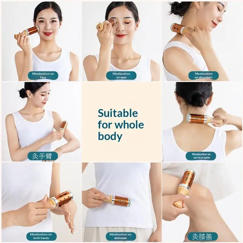 Jade Gua Sha Moxibustion Stick 360° Rotation Raised Point Massage Tool 1 Set for Facial Skin Care Body Stress Relief