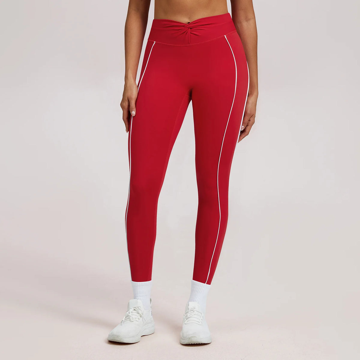 Yoga Leggings Women's Workout Gym Running Fitness Pants High Waist Ruched Contrast Piping Butt Lifting Slim Squat Proof Stretchy