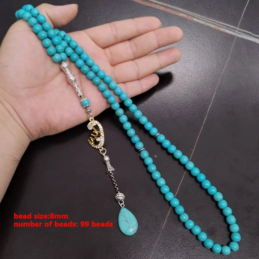 Tasbih Turquoises stone 99 100 Prayer Beads Misbaha Islamic Eid Gift Muslim bracelets
