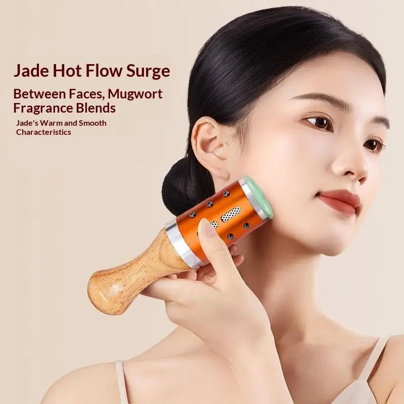 Jade Gua Sha Moxibustion Stick 360° Rotation Raised Point Massage Tool 1 Set for Facial Skin Care Body Stress Relief
