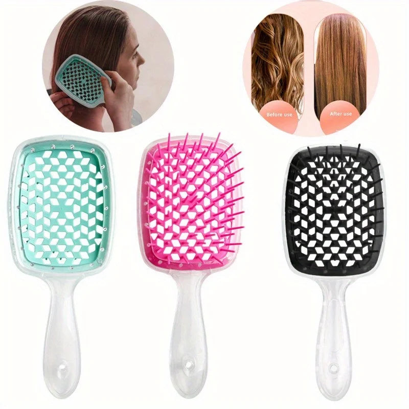 2pcs/set Detangling Hair Brush - Anti-Static Scalp Massaging Hollow Out Design Easy Detangling Wet or Dry Use DIY StylingTools