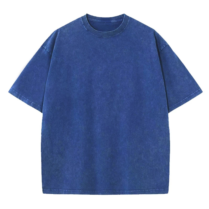 Washed And Distressed 230g Heavyweight Cotton Short Sleeved T-shirt Versatile Men Women Summer Solid Color Loose T Shirts Top