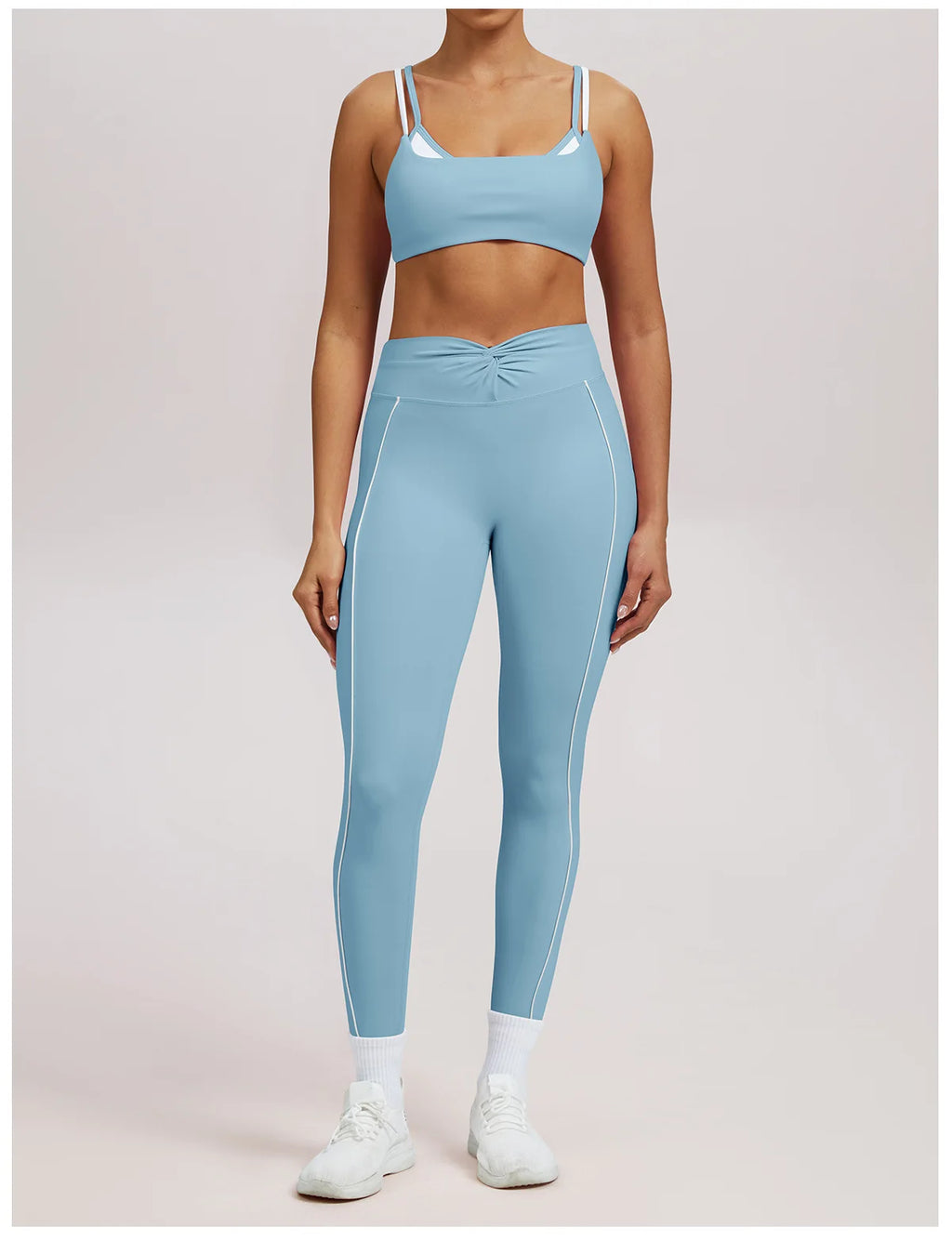 Yoga Leggings Women's Workout Gym Running Fitness Pants High Waist Ruched Contrast Piping Butt Lifting Slim Squat Proof Stretchy