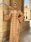Traditional Moroccan Abaya Women Arabian Diamond Embellished Dress Muslim Romance Soft Outfit Turban For Eid Palestinian Prayer