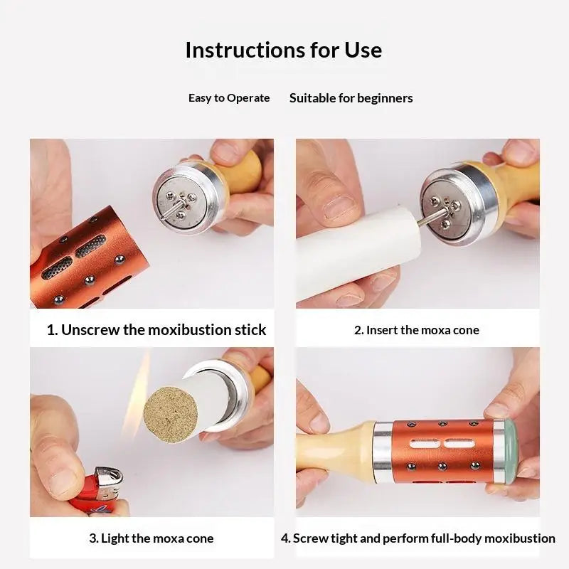 Jade Gua Sha Moxibustion Stick 360° Rotation Raised Point Massage Tool 1 Set for Facial Skin Care Body Stress Relief