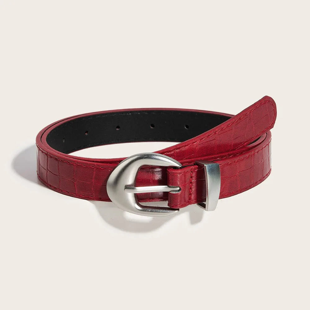 Vintage Classic Crocodile Pattern Belts Y2K Women Belt American Fashion Belt Simple Pin Buckle Red Black Skirts Jeans Waist Belt