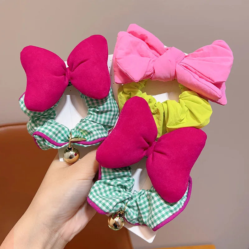 Women's Hair Scrunchies Bow Bells Cute girls Sweet Kawaii Hair Ties Fashionable Dopamine Verstaile Hair Accessories Children