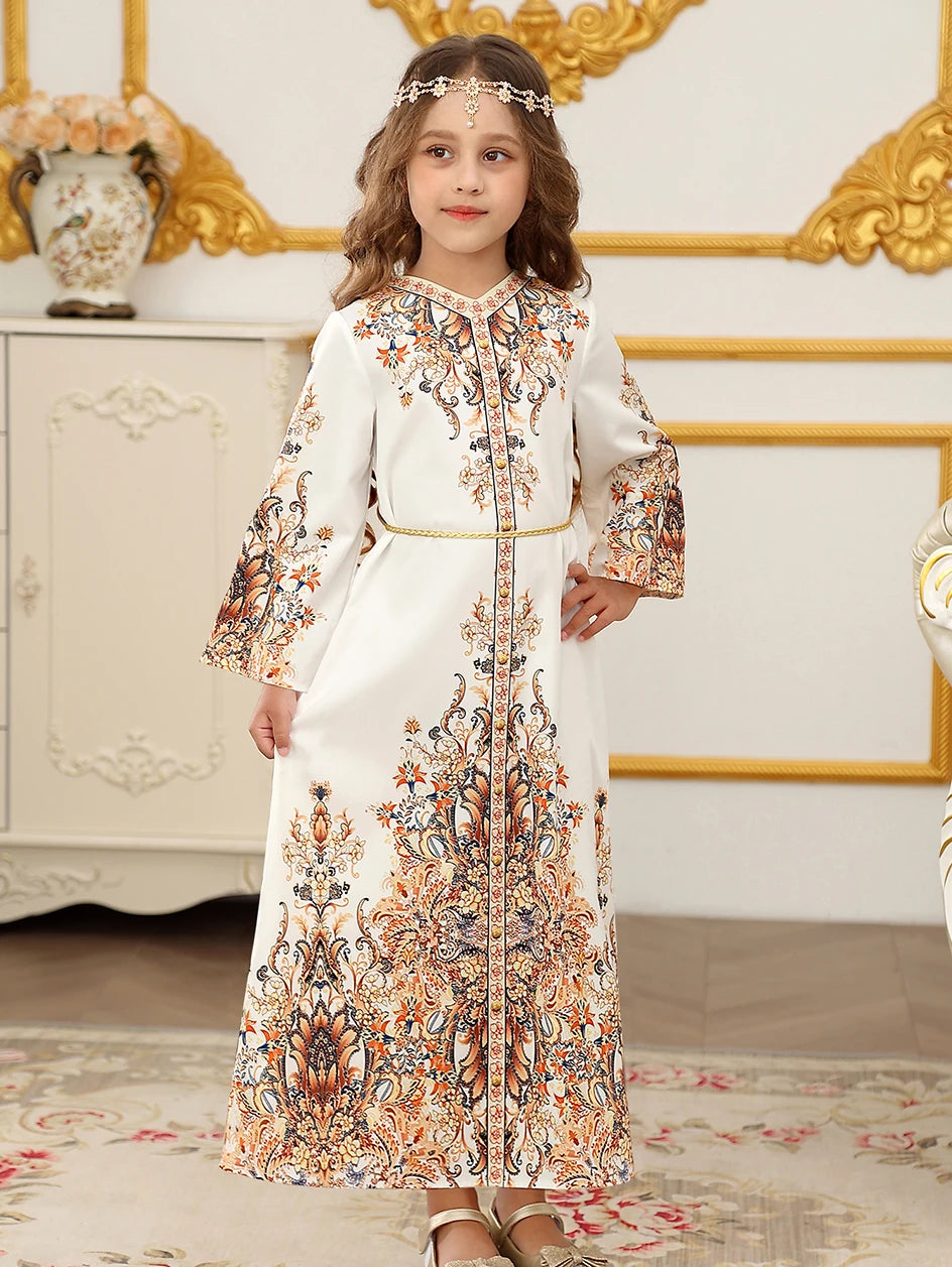 Muslim Dress for Kids Girls Abaya Middle East Ramadan Long Sleeve Prayer Dress Arabic Kaftan
