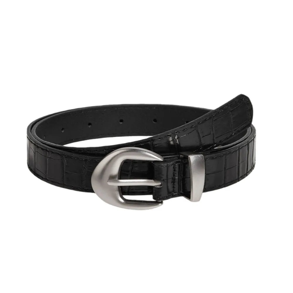 Vintage Classic Crocodile Pattern Belts Y2K Women Belt American Fashion Belt Simple Pin Buckle Red Black Skirts Jeans Waist Belt