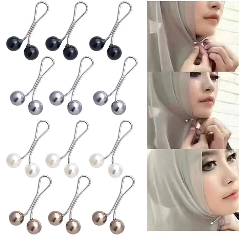12pcs Women Hijab Pins Clips Set Cute Scarf Clip Pearl Brooch Pins, Headscarf Shawl Scarf Muslim Hijab Scarf Clips Safety Pins