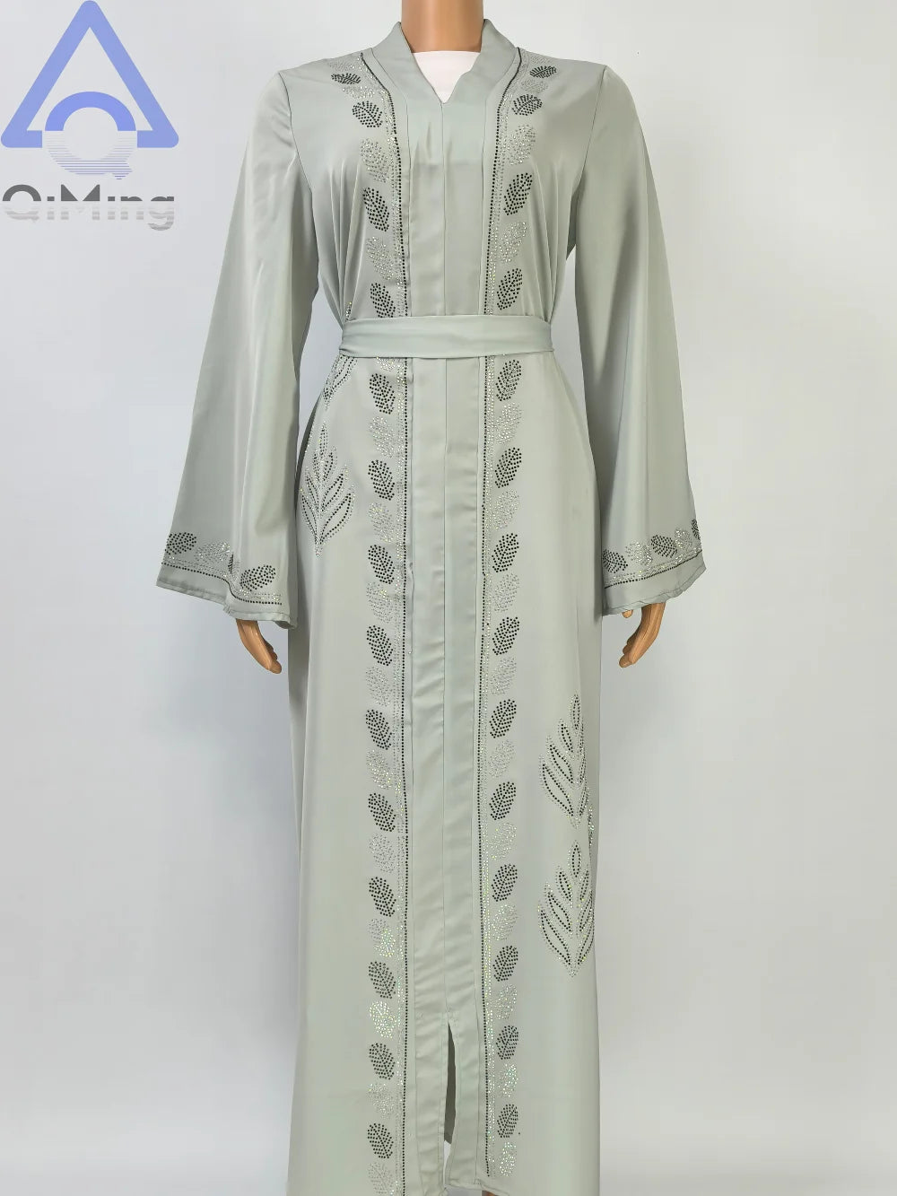 Traditional Moroccan Abaya Women Arabian Diamond Embellished Dress Muslim Romance Soft Outfit Turban For Eid Palestinian Prayer