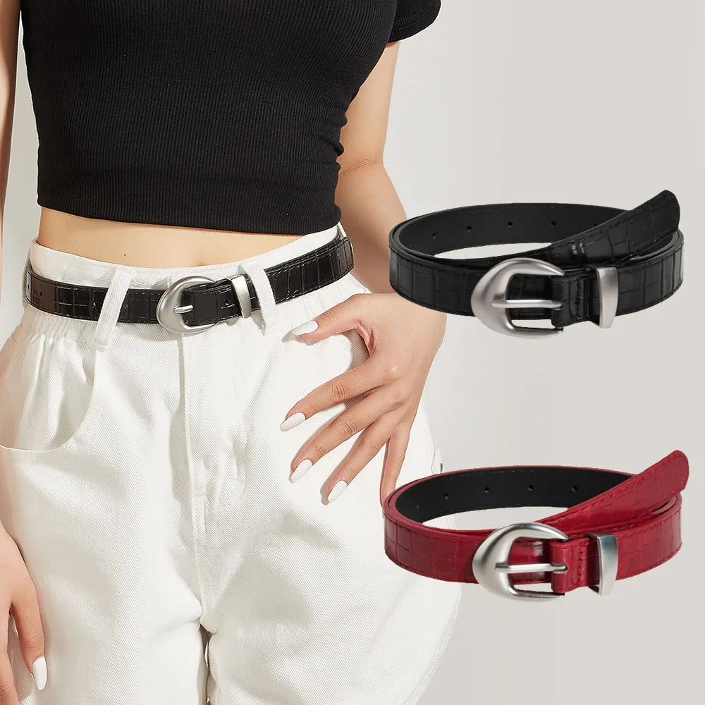 Vintage Classic Crocodile Pattern Belts Y2K Women Belt American Fashion Belt Simple Pin Buckle Red Black Skirts Jeans Waist Belt