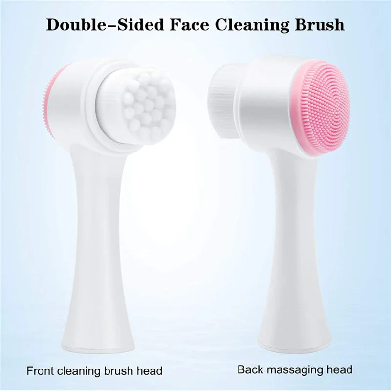 3D Double Silicone Facial Cleansing Brush Manual Massage Facial Brush Soft Bristles Exfoliator Double Sided Face Wash Brush