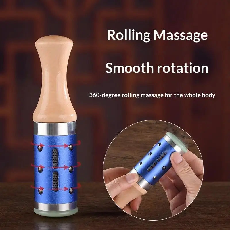 Jade Gua Sha Moxibustion Stick 360° Rotation Raised Point Massage Tool 1 Set for Facial Skin Care Body Stress Relief