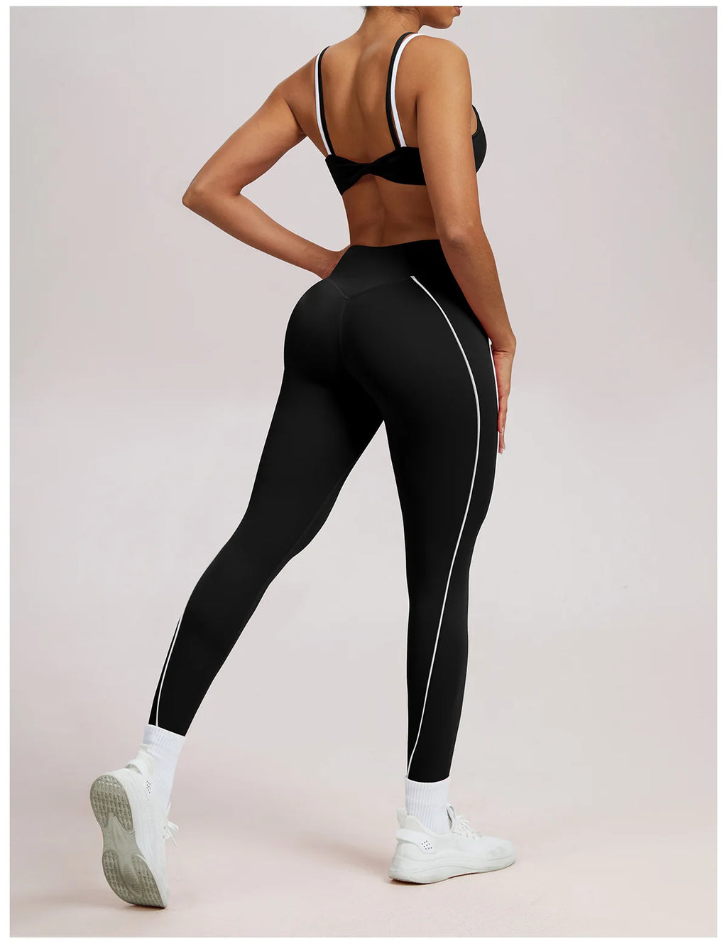 Yoga Leggings Women's Workout Gym Running Fitness Pants High Waist Ruched Contrast Piping Butt Lifting Slim Squat Proof Stretchy