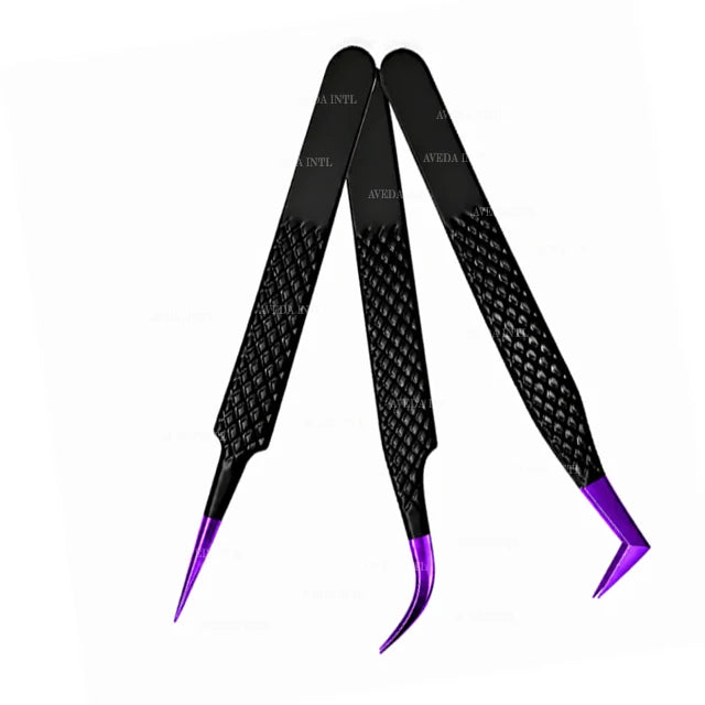 Purple Eyelash Tweezers Stainless Steel Beauty Tool Fine Tip Curved Points for Salon Grooming and Eyelash Extension Tools