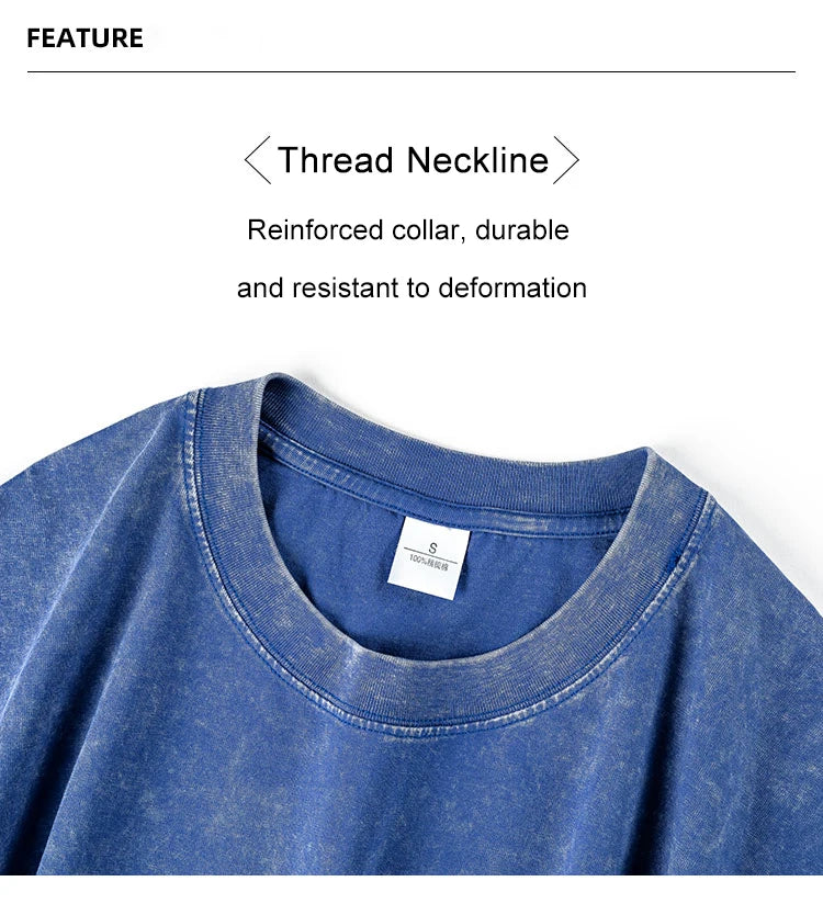 Washed And Distressed 230g Heavyweight Cotton Short Sleeved T-shirt Versatile Men Women Summer Solid Color Loose T Shirts Top