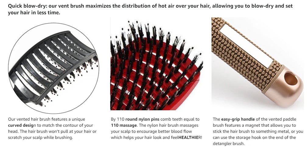 Hair Brush Hair Comb Detangling Hair Brush Bristle&Nylon Women Wet Massage Comb Curly Hairdressing Salon Styling Tools