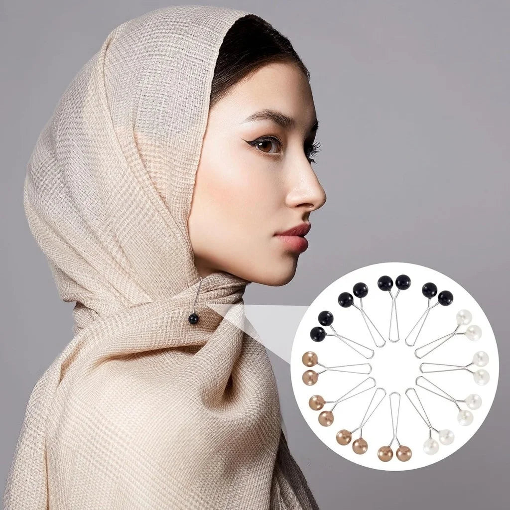12pcs Women Hijab Pins Clips Set Cute Scarf Clip Pearl Brooch Pins, Headscarf Shawl Scarf Muslim Hijab Scarf Clips Safety Pins