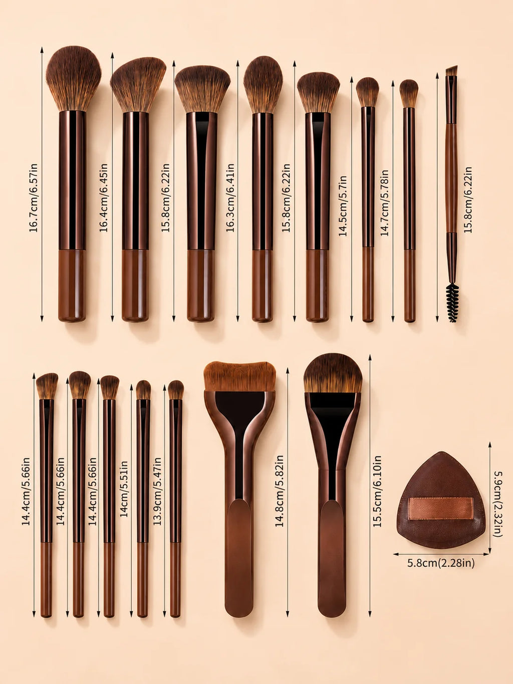 Makeup Brush Set - 18pcs High-Value Multi-Functional - Including 15 Makeup Brushes + 2 Powder Puffs + Makeup Bag - Travel-Friend