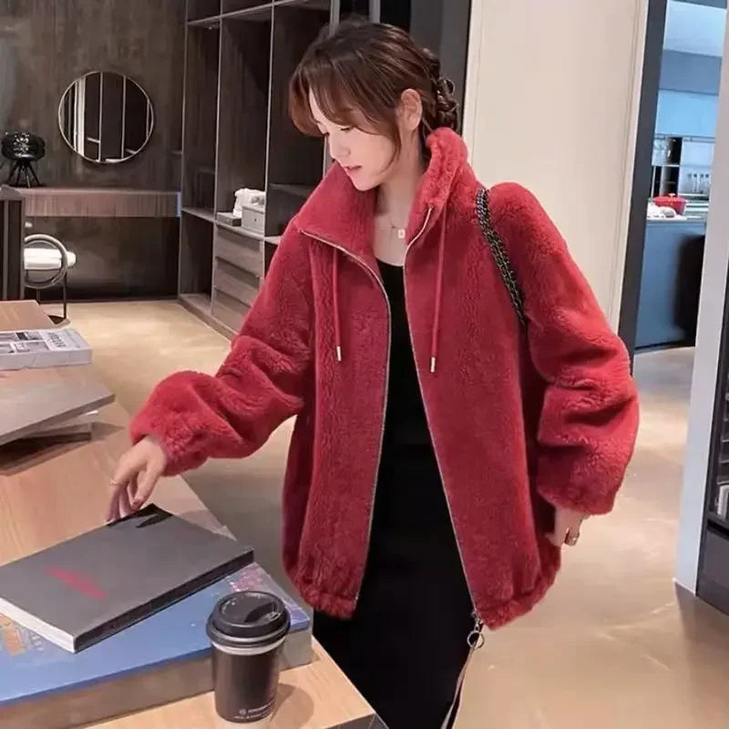 Jacket for Women Solid Color Fleeced Spring Autumn Clothing Promotion Coats Woman Korean Style New in Outerwears Harajuku Lined