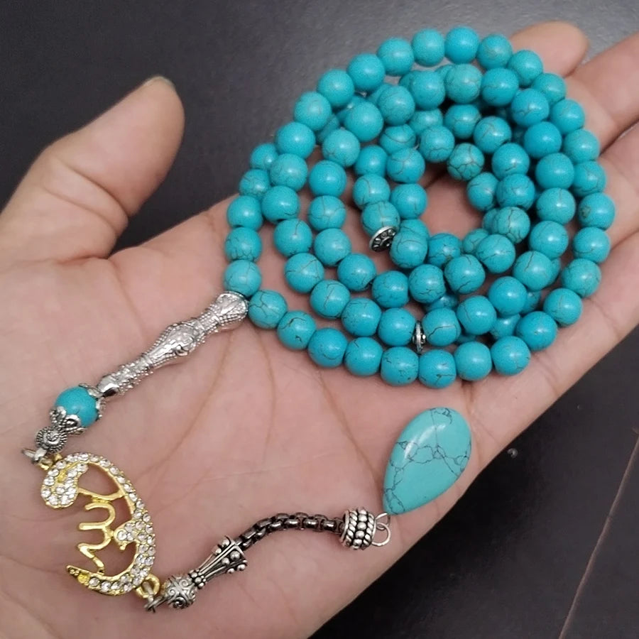 Tasbih Turquoises stone 99 100 Prayer Beads Misbaha Islamic Eid Gift Muslim bracelets