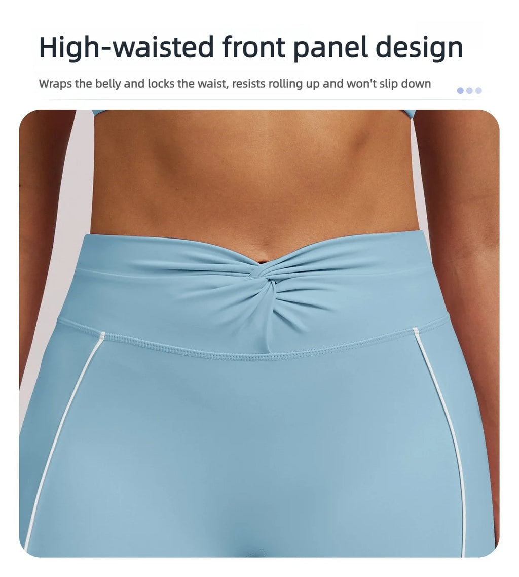 Yoga Leggings Women's Workout Gym Running Fitness Pants High Waist Ruched Contrast Piping Butt Lifting Slim Squat Proof Stretchy
