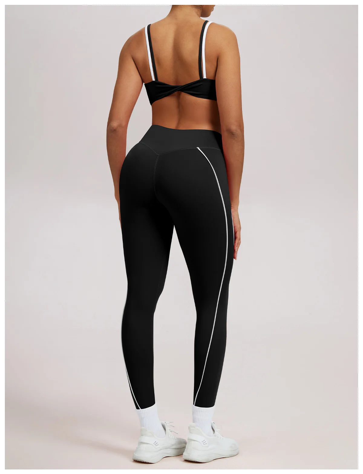 Yoga Leggings Women's Workout Gym Running Fitness Pants High Waist Ruched Contrast Piping Butt Lifting Slim Squat Proof Stretchy