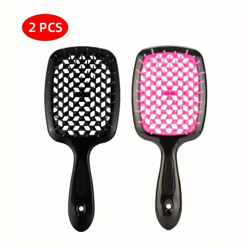 2pcs/set Detangling Hair Brush - Anti-Static Scalp Massaging Hollow Out Design Easy Detangling Wet or Dry Use DIY StylingTools