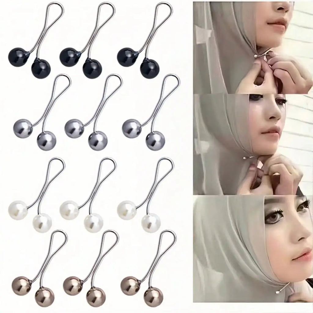 12pcs Women Hijab Pins Clips Set Cute Scarf Clip Pearl Brooch Pins, Headscarf Shawl Scarf Muslim Hijab Scarf Clips Safety Pins
