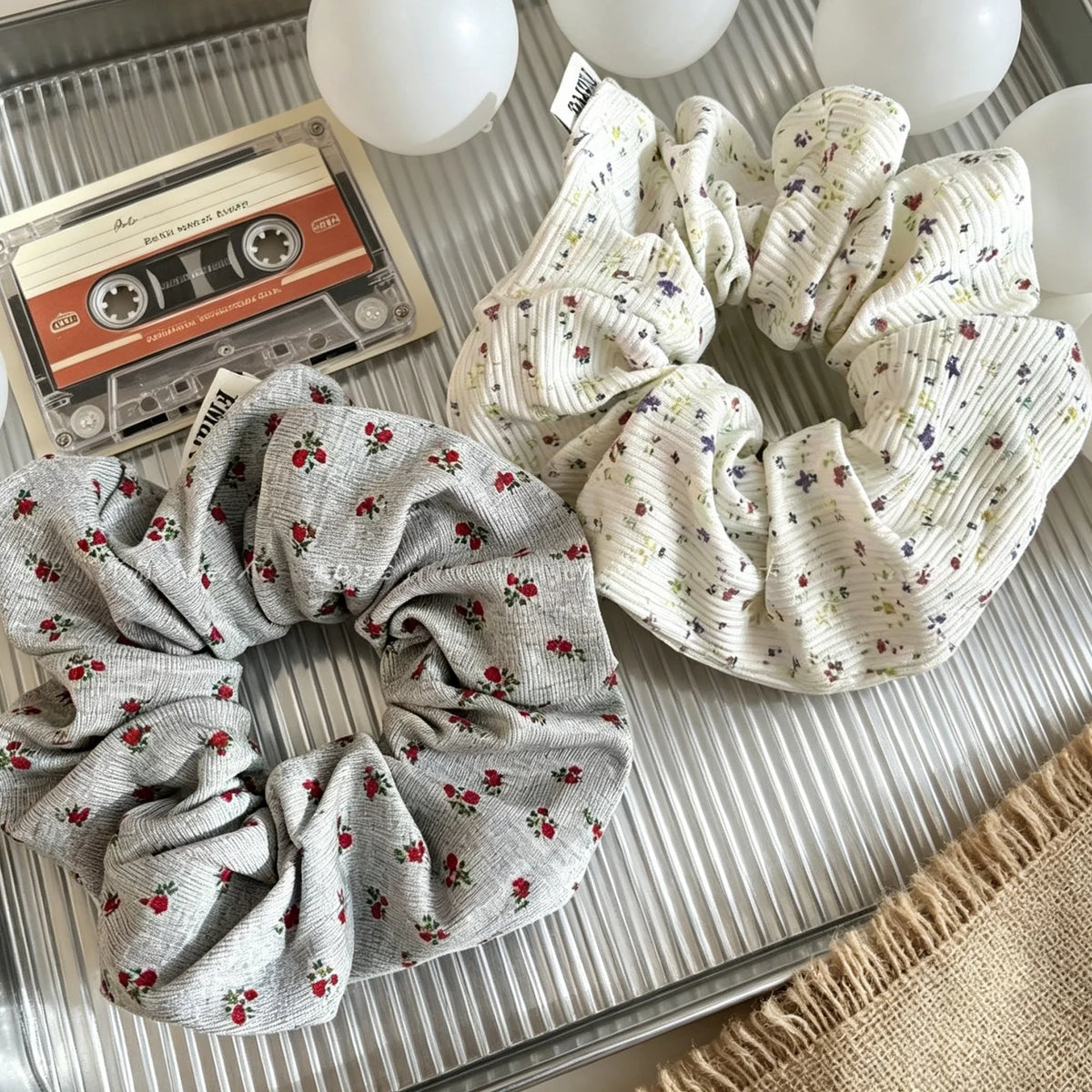 1PC New Style Floral Scrunchies For Women Elegant Ribbed Hair Ties Fashion Hair Accessories For Daily Wear