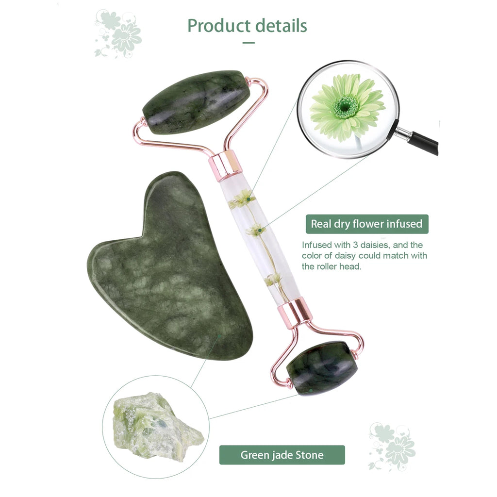 Gua Sha&Jade Roller Set Natural Jade Massager For Face Neck Body Care Beauty Health Skin Care Tools Facial Slim Lift Scraping