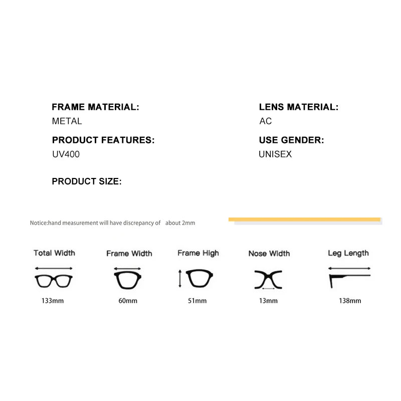 DDDLONG Retro Fashion Sunglasses Women Men Metal Sun Glasses Classic Vintage UV400 Outdoor D135