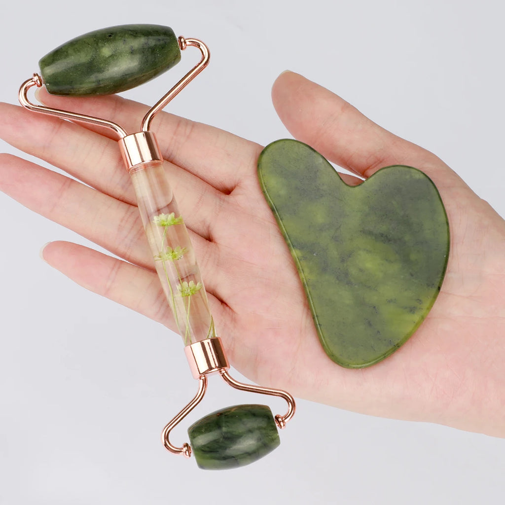 Gua Sha&Jade Roller Set Natural Jade Massager For Face Neck Body Care Beauty Health Skin Care Tools Facial Slim Lift Scraping