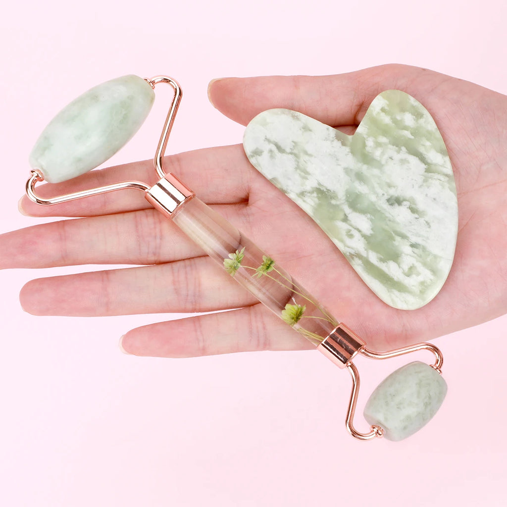 Gua Sha&Jade Roller Set Natural Jade Massager For Face Neck Body Care Beauty Health Skin Care Tools Facial Slim Lift Scraping