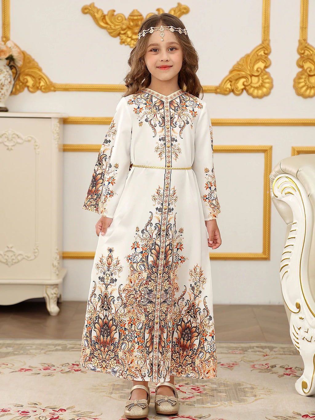 Muslim Dress for Kids Girls Abaya Middle East Ramadan Long Sleeve Prayer Dress Arabic Kaftan