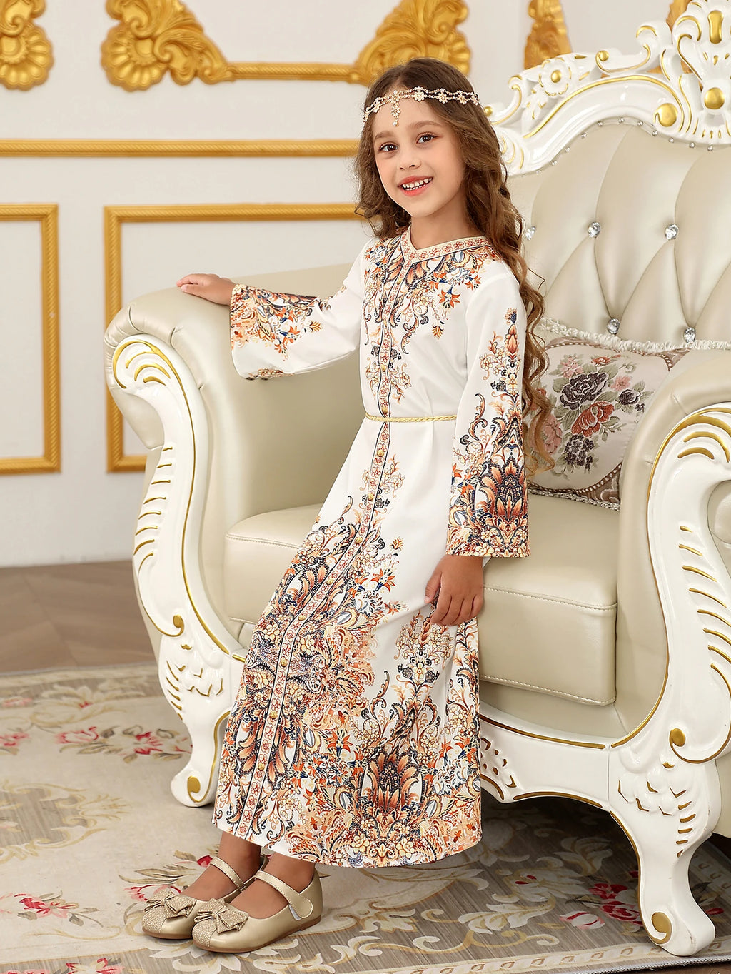 Muslim Dress for Kids Girls Abaya Middle East Ramadan Long Sleeve Prayer Dress Arabic Kaftan