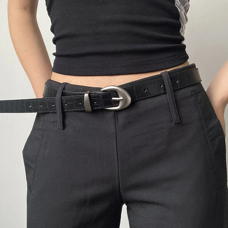 Vintage Classic Crocodile Pattern Belts Y2K Women Belt American Fashion Belt Simple Pin Buckle Red Black Skirts Jeans Waist Belt