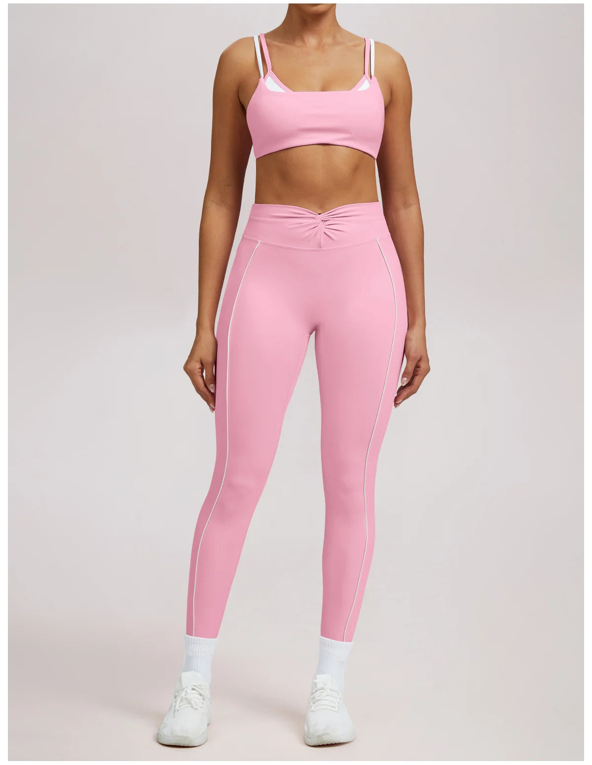 Yoga Leggings Women's Workout Gym Running Fitness Pants High Waist Ruched Contrast Piping Butt Lifting Slim Squat Proof Stretchy