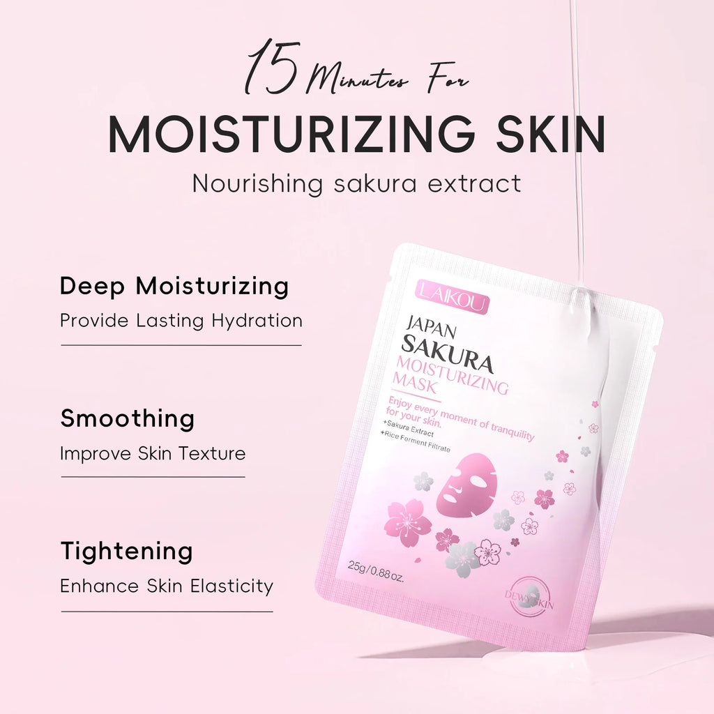 LAIKOU Japan Sakura Moisturizing Face Mask Deep Hydration Brightening Skin Care Facial Sheet Mask for Dry Skin