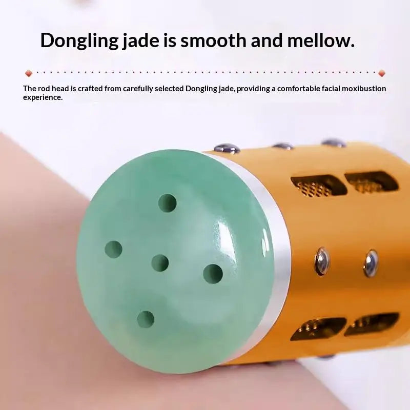 Jade Gua Sha Moxibustion Stick 360° Rotation Raised Point Massage Tool 1 Set for Facial Skin Care Body Stress Relief