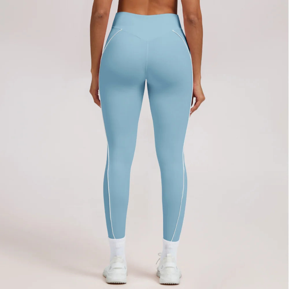 Yoga Leggings Women's Workout Gym Running Fitness Pants High Waist Ruched Contrast Piping Butt Lifting Slim Squat Proof Stretchy