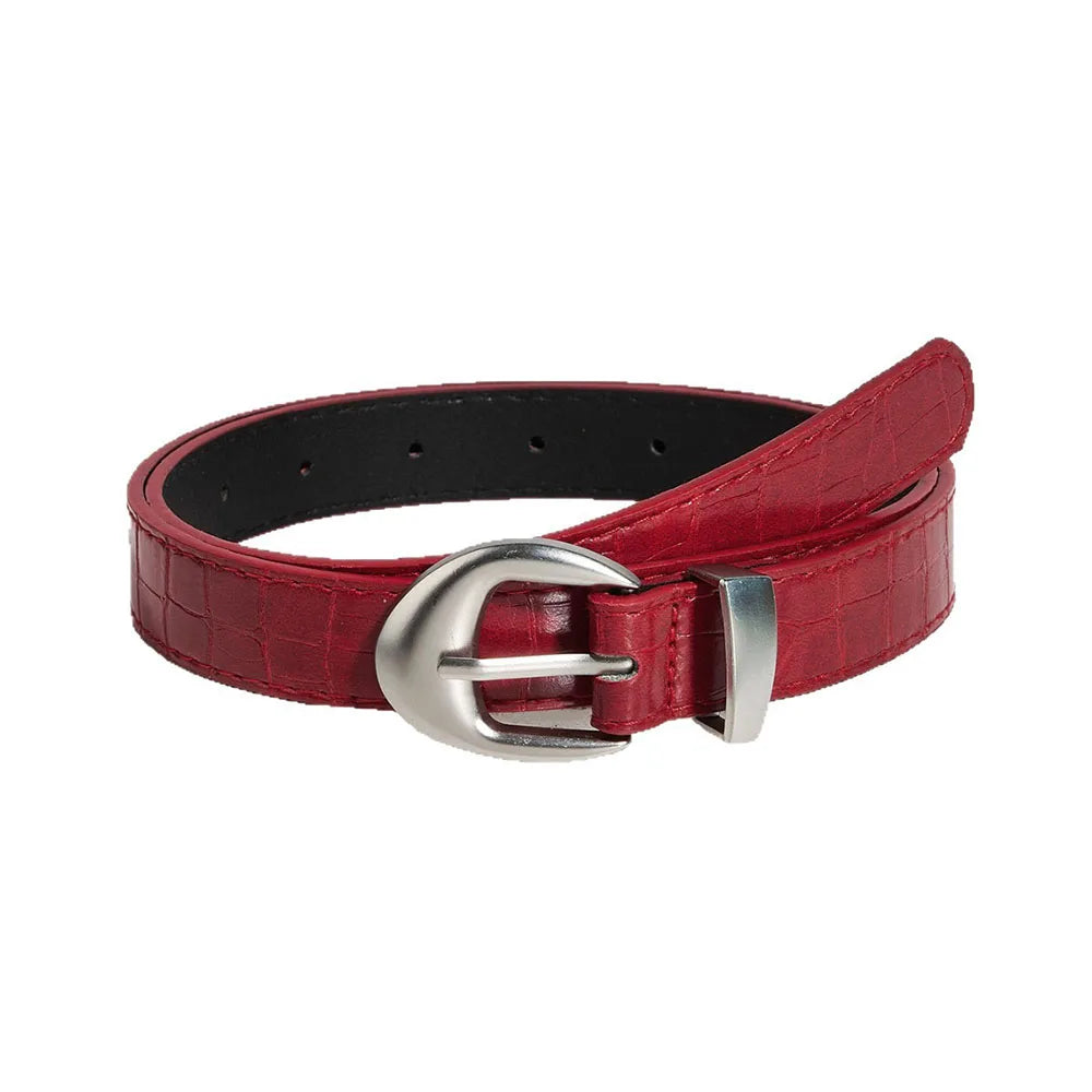 Vintage Classic Crocodile Pattern Belts Y2K Women Belt American Fashion Belt Simple Pin Buckle Red Black Skirts Jeans Waist Belt