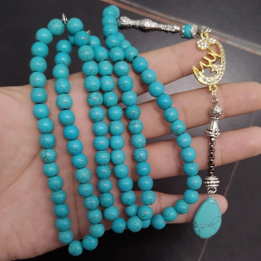 Tasbih Turquoises stone 99 100 Prayer Beads Misbaha Islamic Eid Gift Muslim bracelets