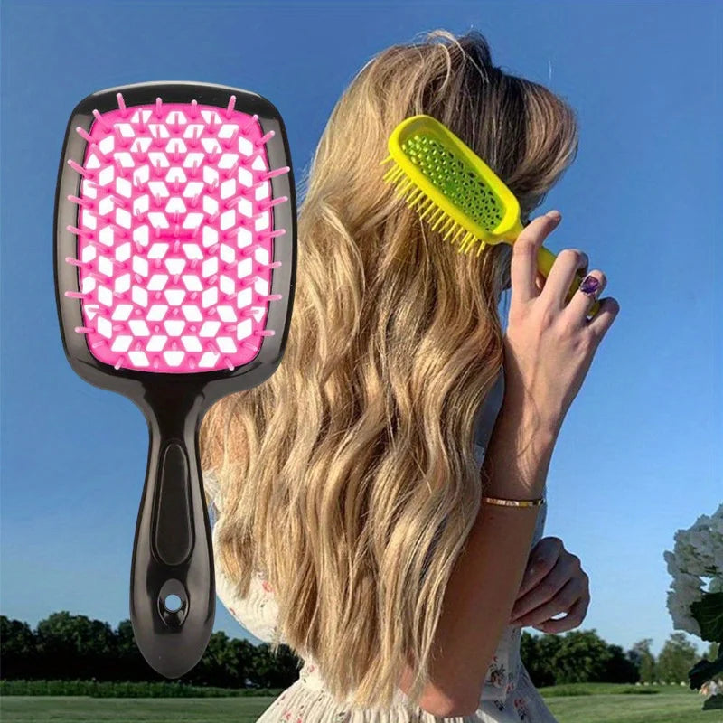 2pcs/set Detangling Hair Brush - Anti-Static Scalp Massaging Hollow Out Design Easy Detangling Wet or Dry Use DIY StylingTools