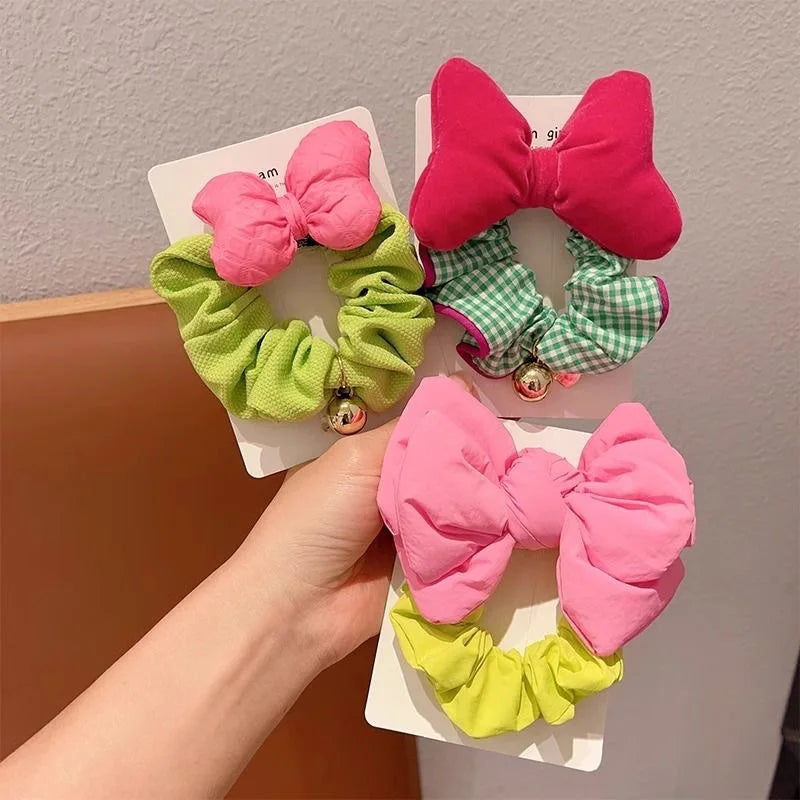 Women's Hair Scrunchies Bow Bells Cute girls Sweet Kawaii Hair Ties Fashionable Dopamine Verstaile Hair Accessories Children