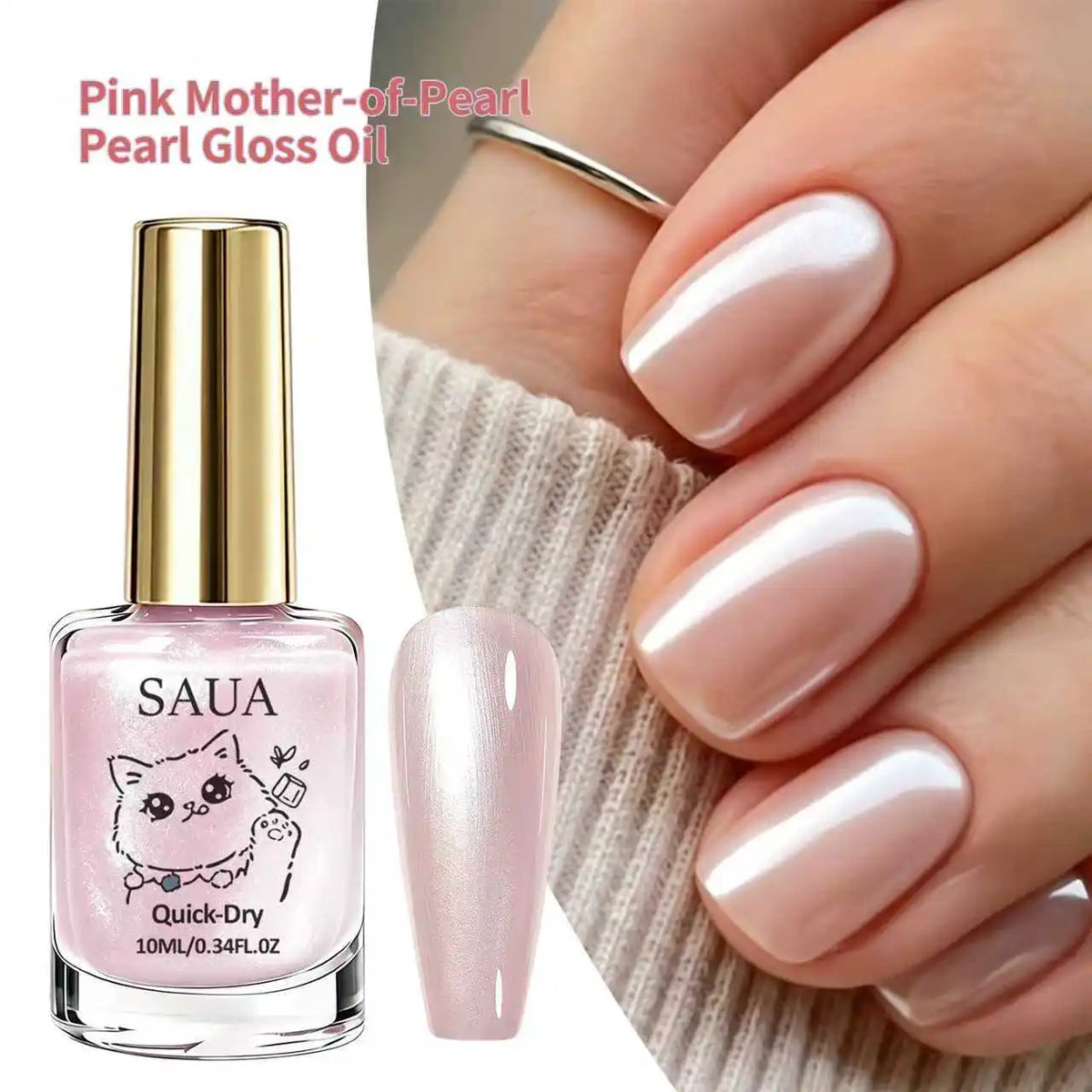 Pink Pearlescent Nail Polish; Quick-Drying, No Lamp Required, Long-Lasting Formula; Adds a Pearly Sheen and Brightens the Nail S