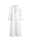 Boys Arabic Thobe White Gold Embroidered Long Sleeve Robe with Kufi Hat Traditional Middle East Dishdasha Kids Elegant Outfit Pe